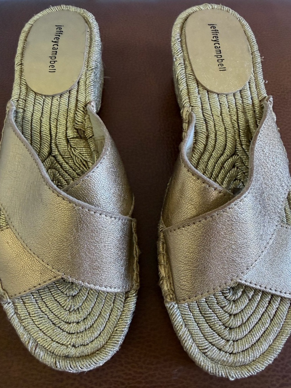 Jeffrey Campbell Gold Espadrille Slides Metallic Platform Sandals Spain Size 39 - Picture 1 of 6